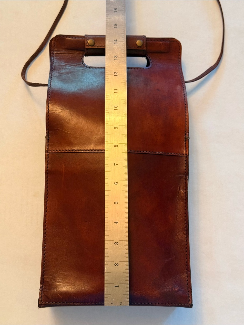 Vintage Genuine Leather 2 Bottle Wine Carrier Cognac Brown w/ Divider And Strap - Picture 13 of 16